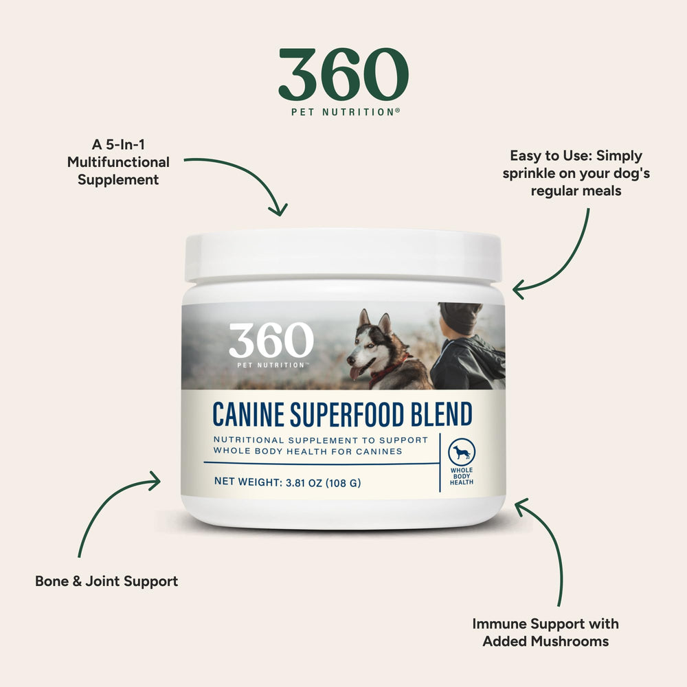 360 Pet Nutrition Canine Superfood Boost : mélange 5-en-1 pour une nutrition équilibrée