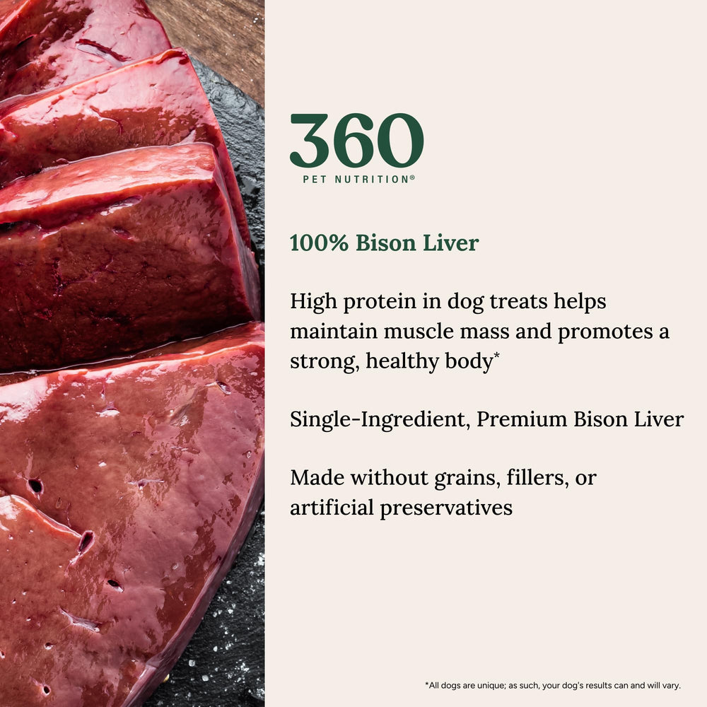360 Pet Nutrition étiquette indiquant ingrédient unique foie de bison
