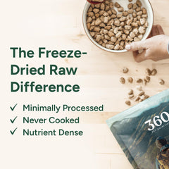 360 Pet Nutrition morceaux-seches-poulet-foie: texture croquante et goût riche.