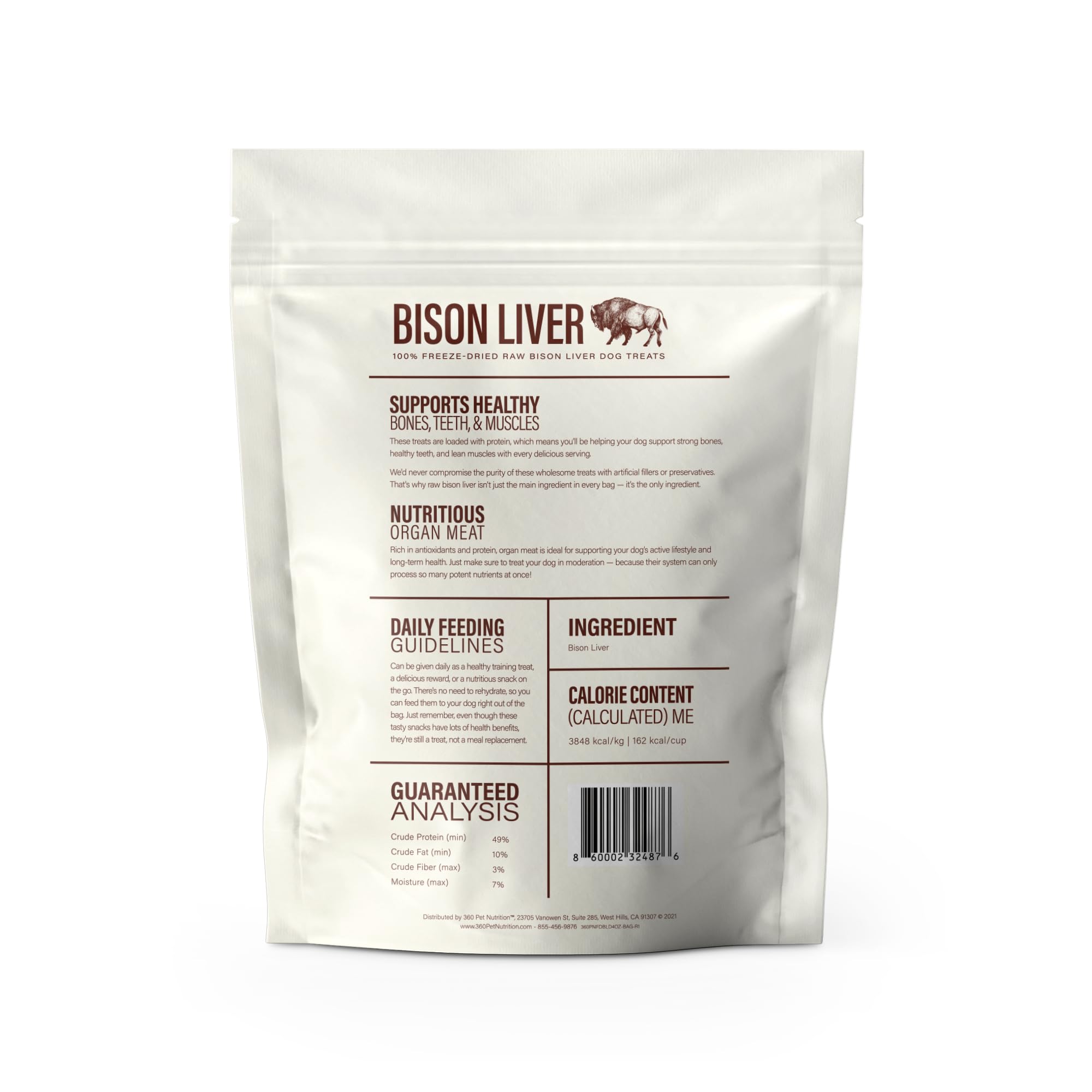 360 Pet Nutrition sachet 113 g de foie de bison lyophilisé