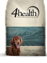 Croquettes 4health Saumon et Pommes de Terre pour chien adulte – emballage visible, soutiennent énergie et poil sain.