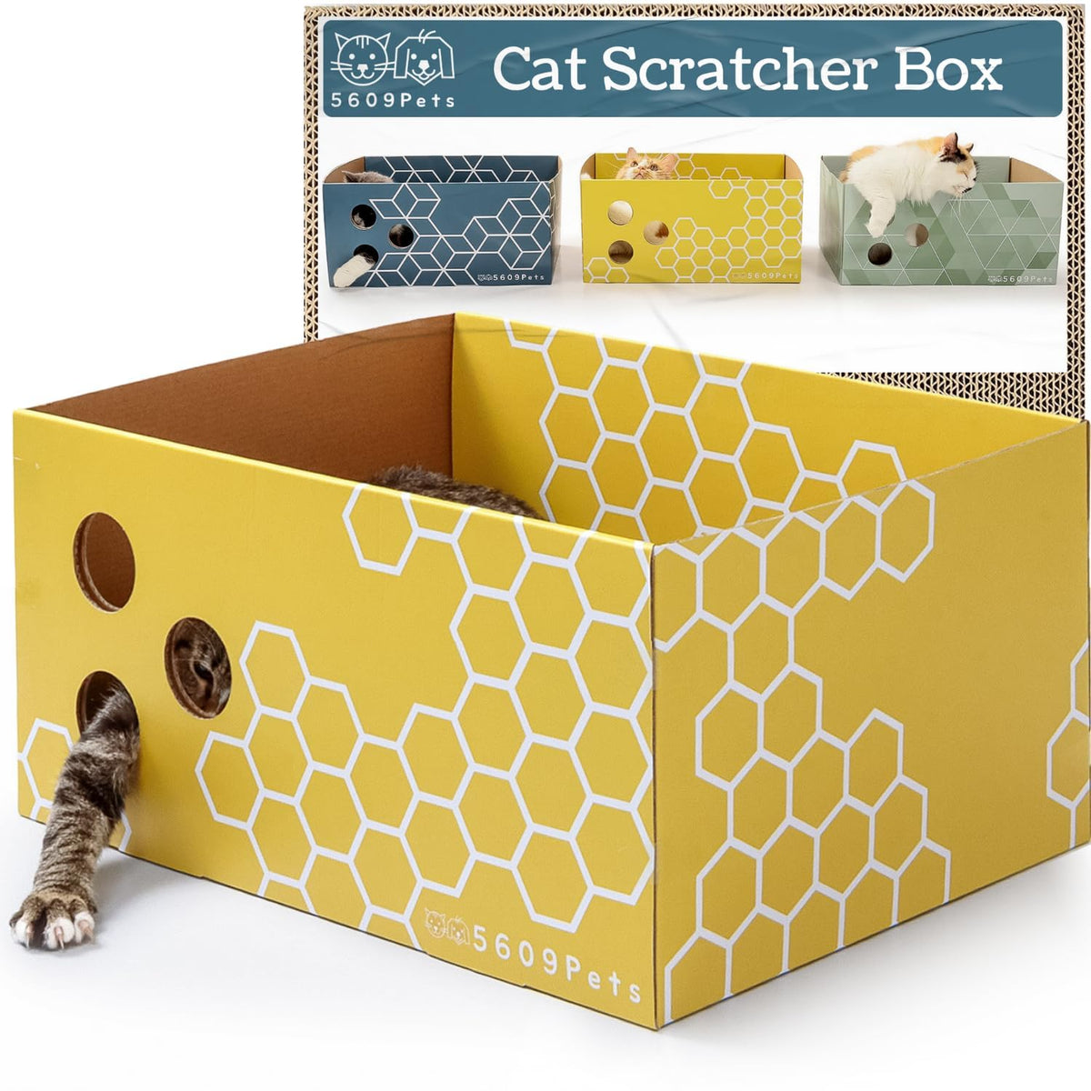 5609PETS grattoir-chat-carton-grand pour chats d'intérieur, offre espace pour étirer et jouer.