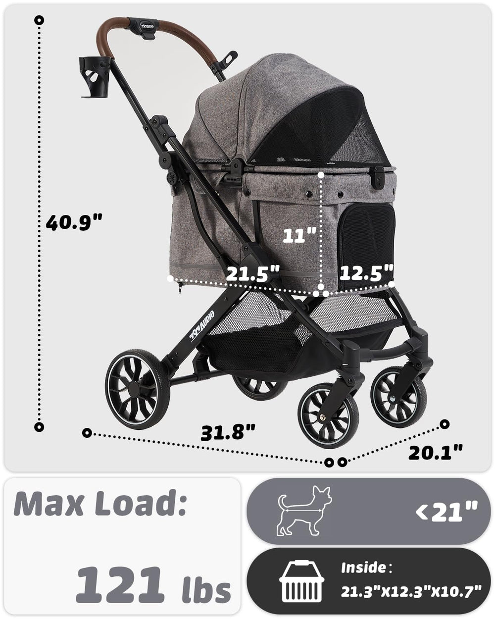 797Audio-poussette-roues-arrieres-8-po-amorties: conduite douce sur tout terrain.