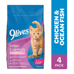 9Lives Essentiels Chaton – croquettes en gros plan, saveur poulet-poisson et protéines pour le développement
