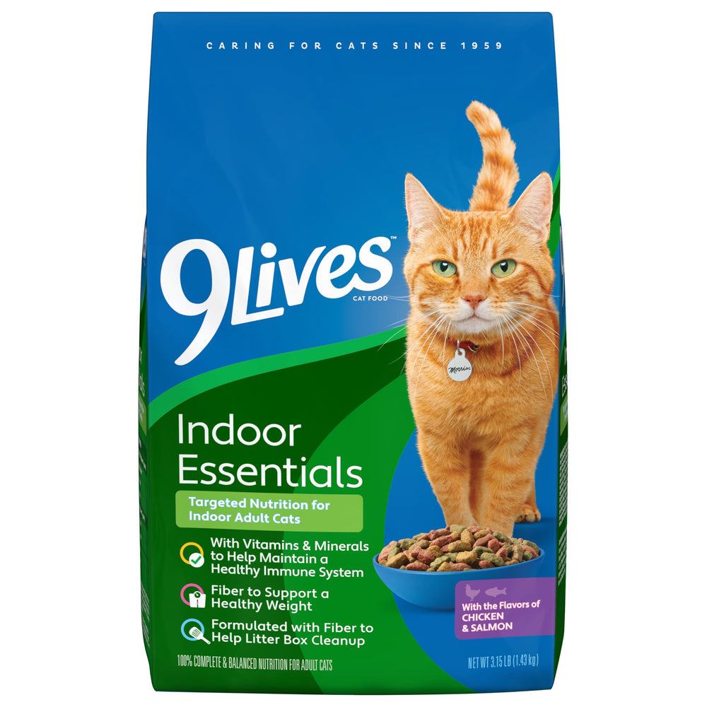 Sac 9Lives Indoor Essentials poulet et saumon, repas équilibré pour chat adulte