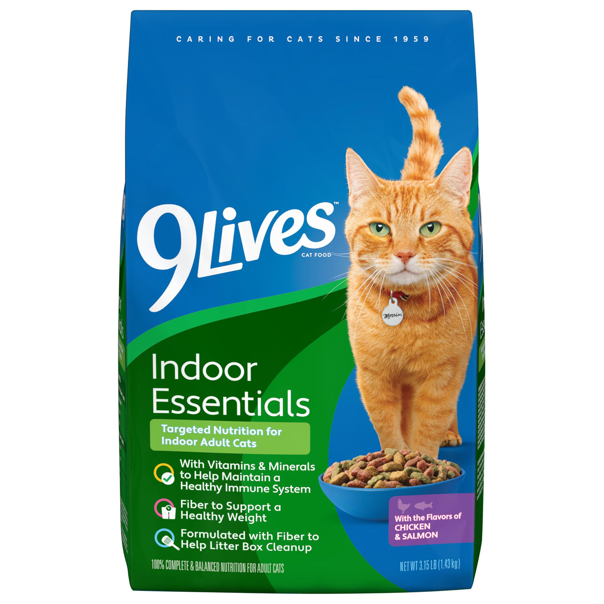 Sac 9Lives Indoor Essentials poulet et saumon, repas équilibré pour chat adulte