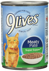 9Lives Pâté poisson-poulet, ouverture de boîte révélant texture riche.