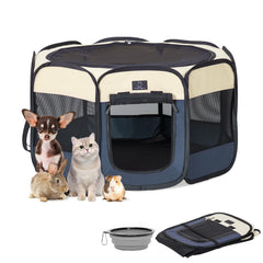 Parc A 4 Pet pour petits chiens bleu-beige, espace sûr prêt à l’emploi.