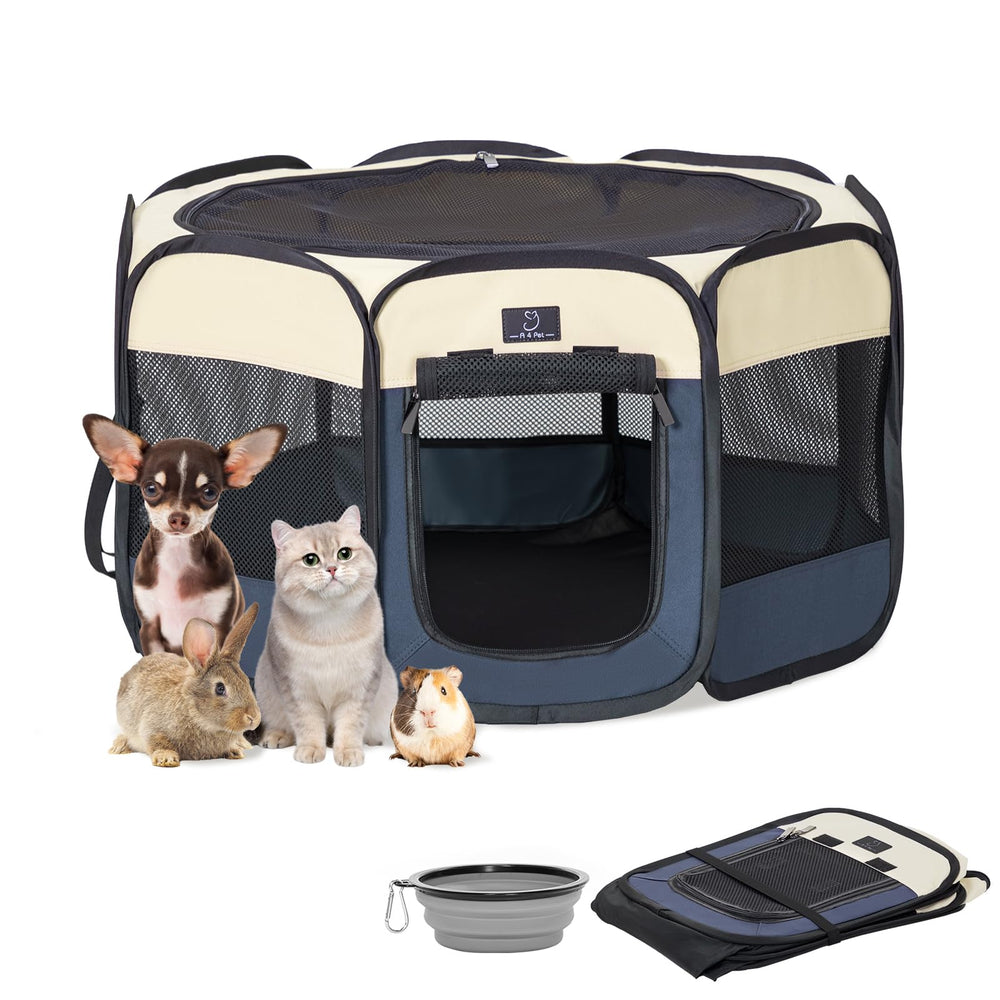 A 4 Pet Parc chiots petits chiens 29,92 po bleu beige – espace sûr pour jouer à la maison.