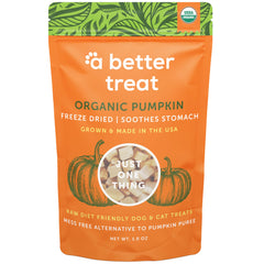 A Better Treat citrouille bio lyophilisée pour chien et chat, récompense naturelle et digestible.