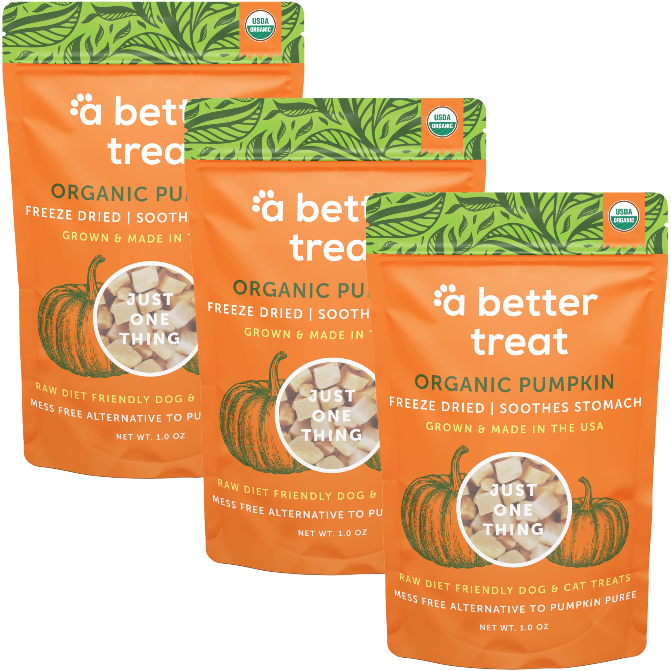 A Better Treat citrouille biologique en emballage – friandise naturelle pour chiens et chats