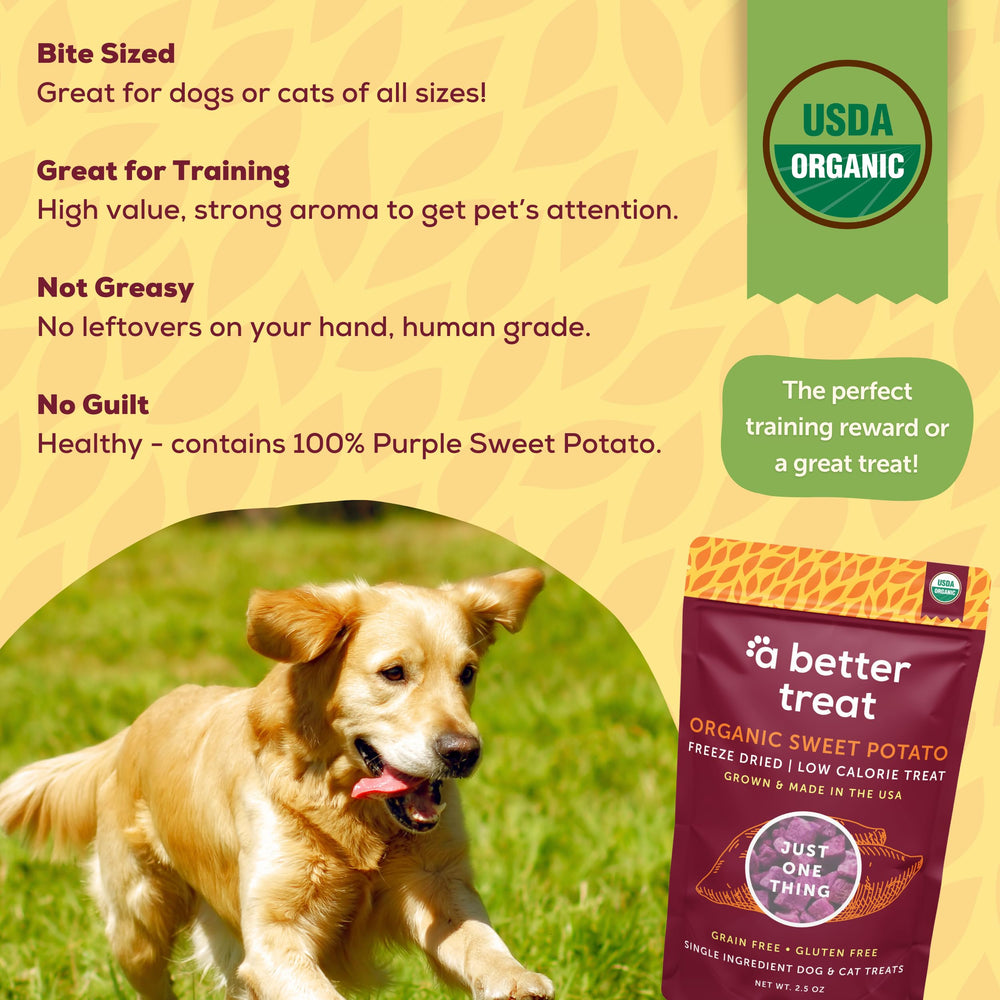 Paquet A Better Treat, patate douce violette bio, format pratique pour chiens et chats