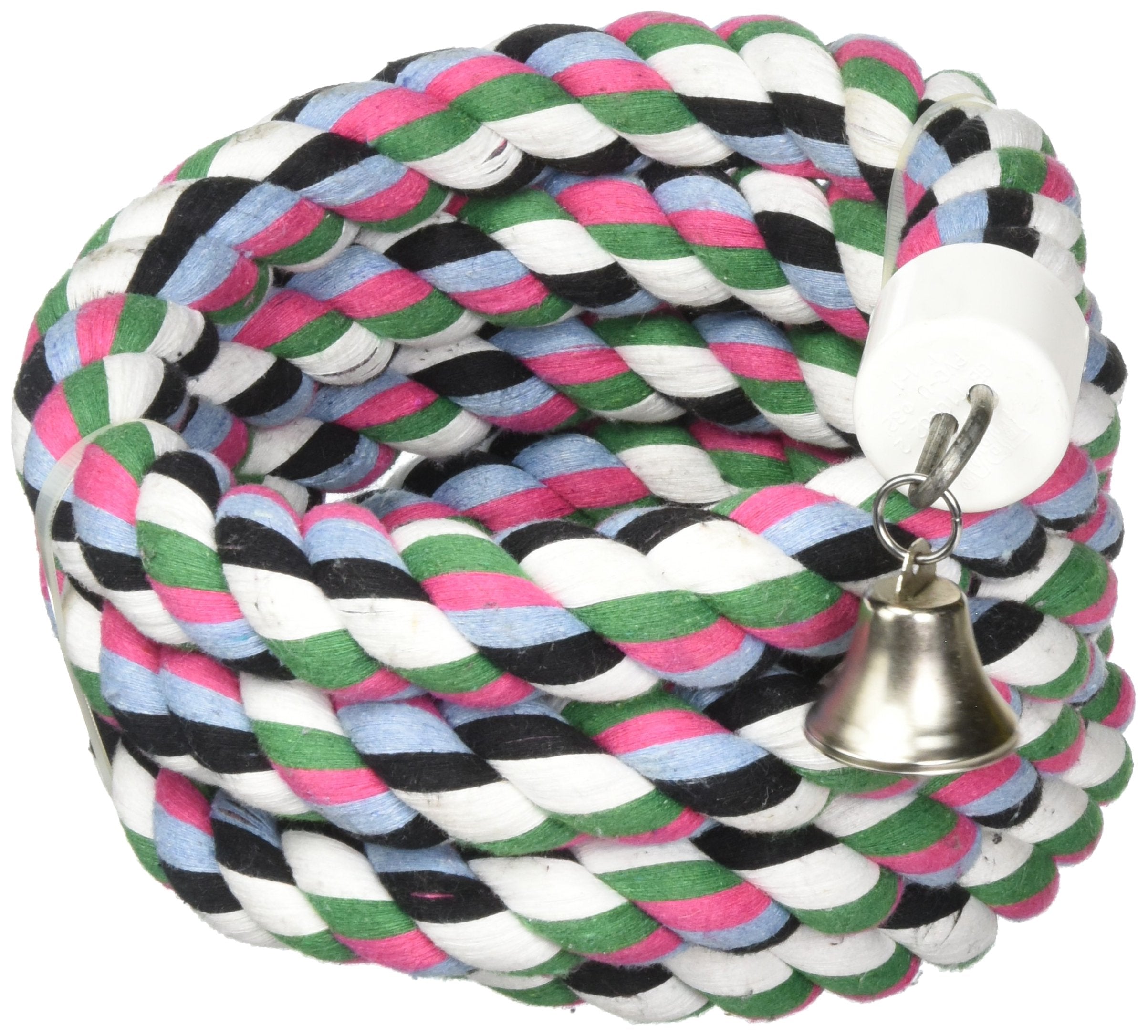 Jouet oiseau A&E Cage Company Happy Beaks: corde coton arc-en-ciel avec cloche, stimulation et jeu