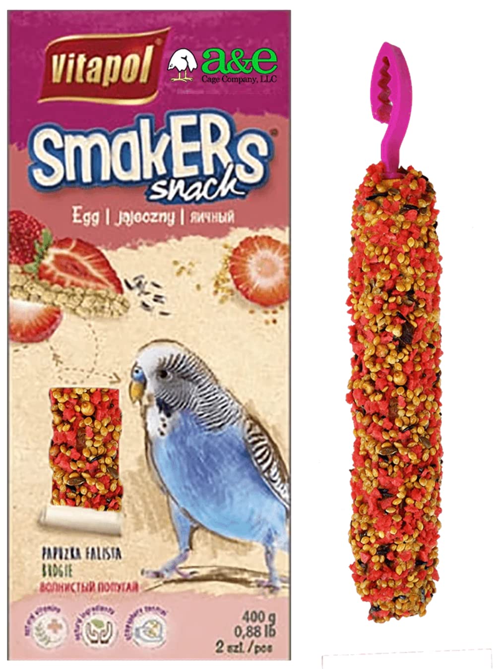 Bâton Fraise A&E Cage Company Smakers – stimule l'alimentation variée des perruches