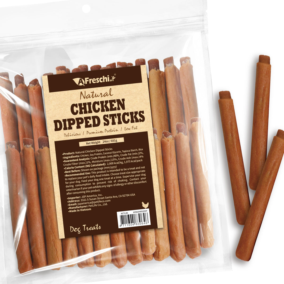 Friandises au poulet réel d'A Freschi srl pour récompenser votre chien.
