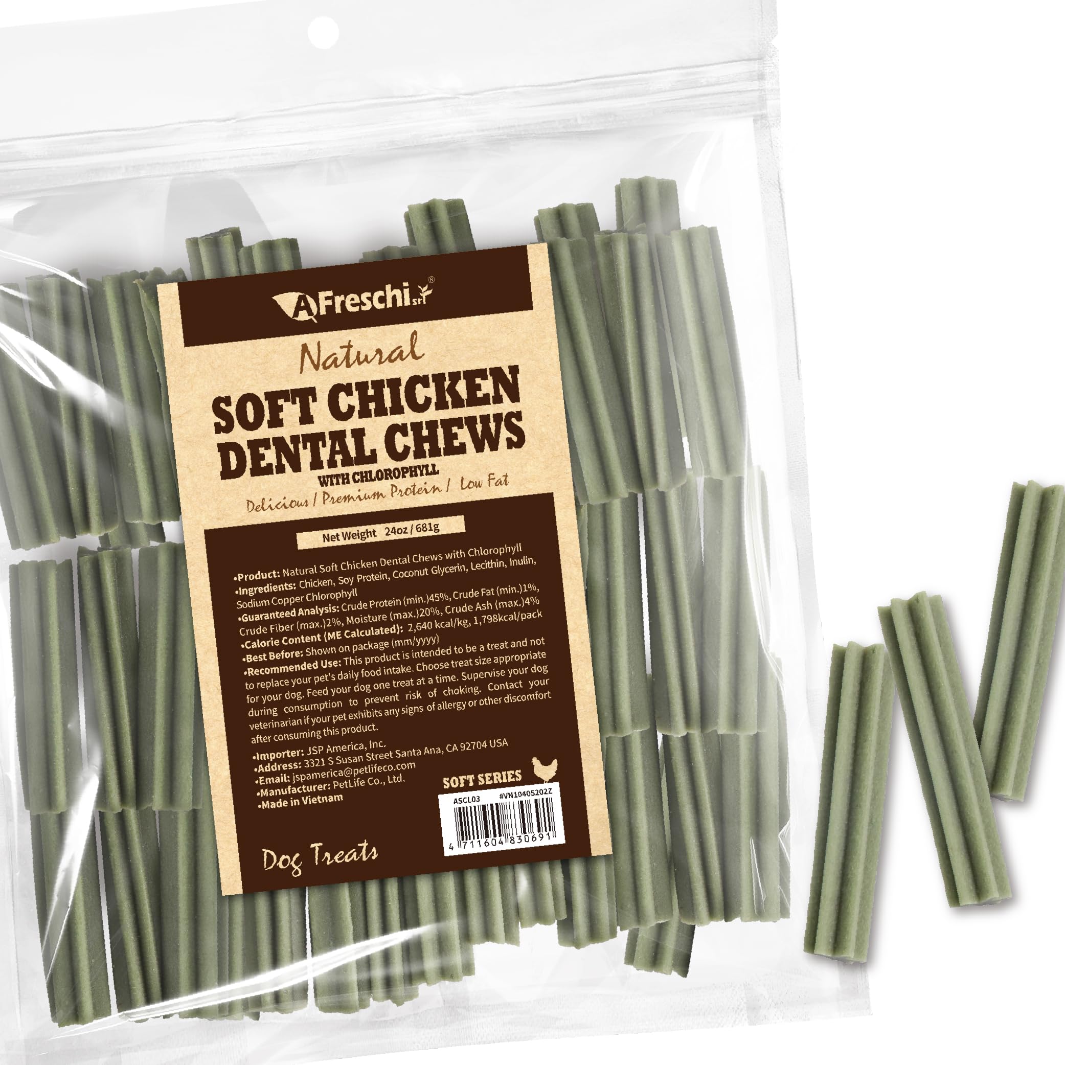Friandises dentaires douces A Freschi srl présentées dans un paquet prêt à offrir.
