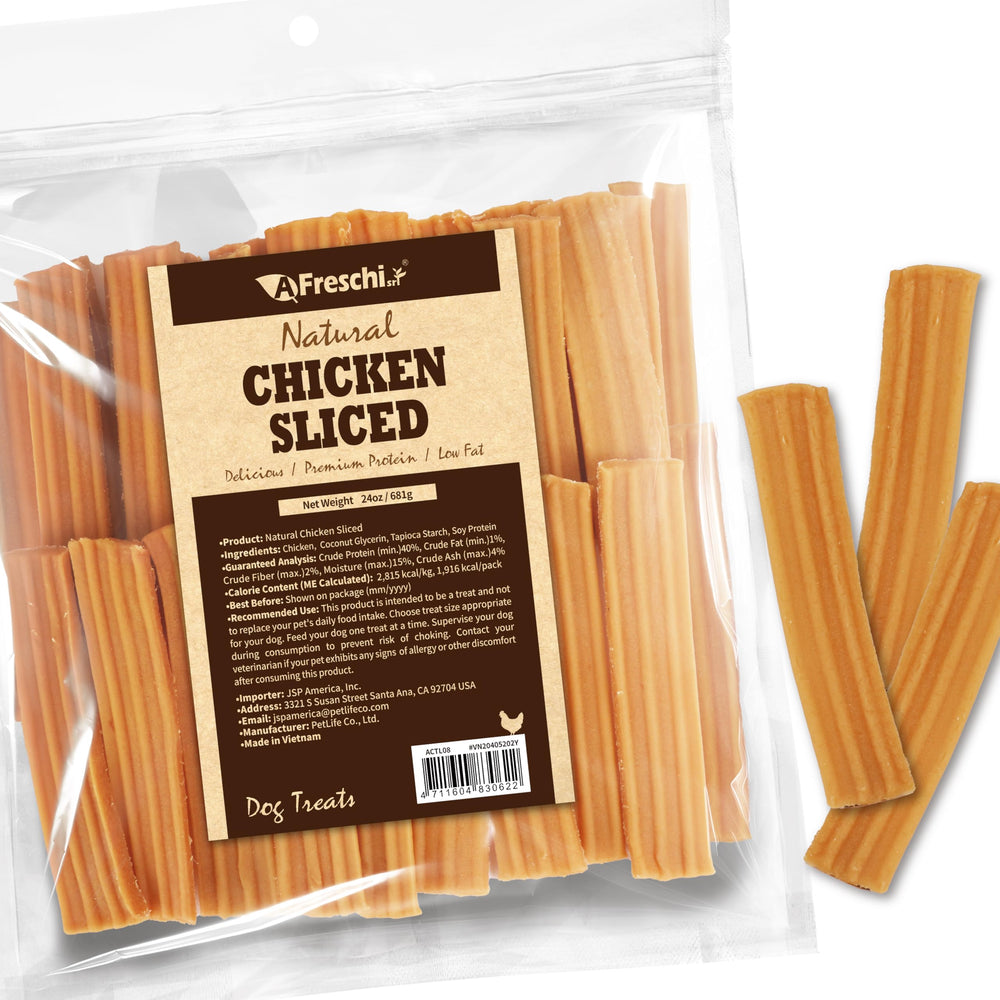 A Freschi srl friandises poulet tranches 24-onces, emballage pratique.