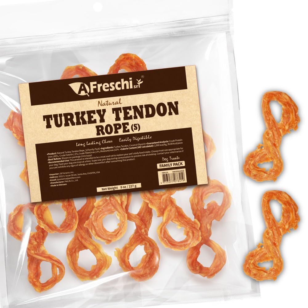 Tendons dinde A Freschi srl – emballage 8 oz, récompense naturelle pour chiens.