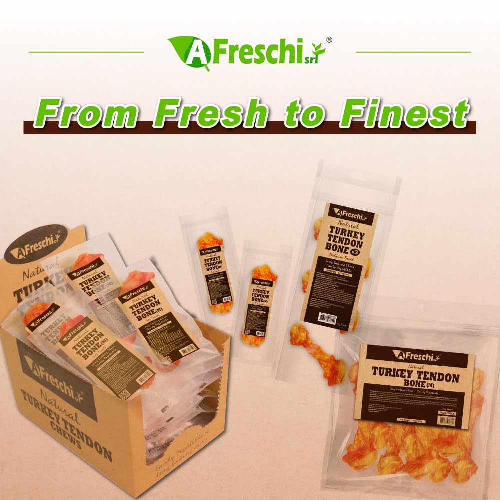 A Freschi srl tendon dinde, provenance USA, friandise naturelle pour chiens moyens.