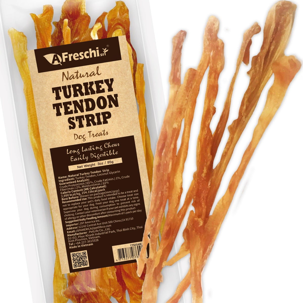 A Freschi tendons dinde tranche 3oz, friandise longue durée idéale pour chien.