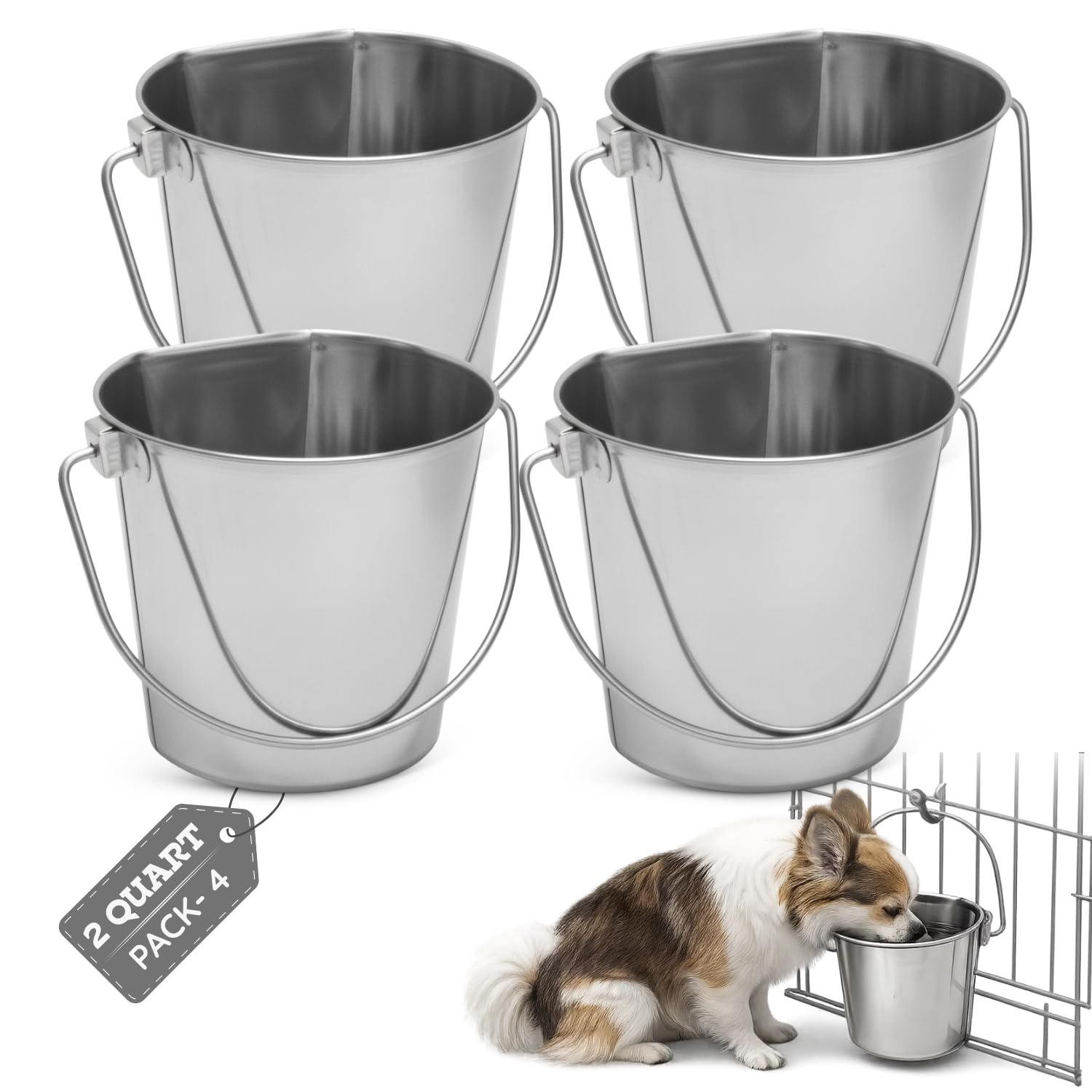 Seau plat AASPIRE PETS en acier inoxydable, accroché et stable, réduit les déversements.