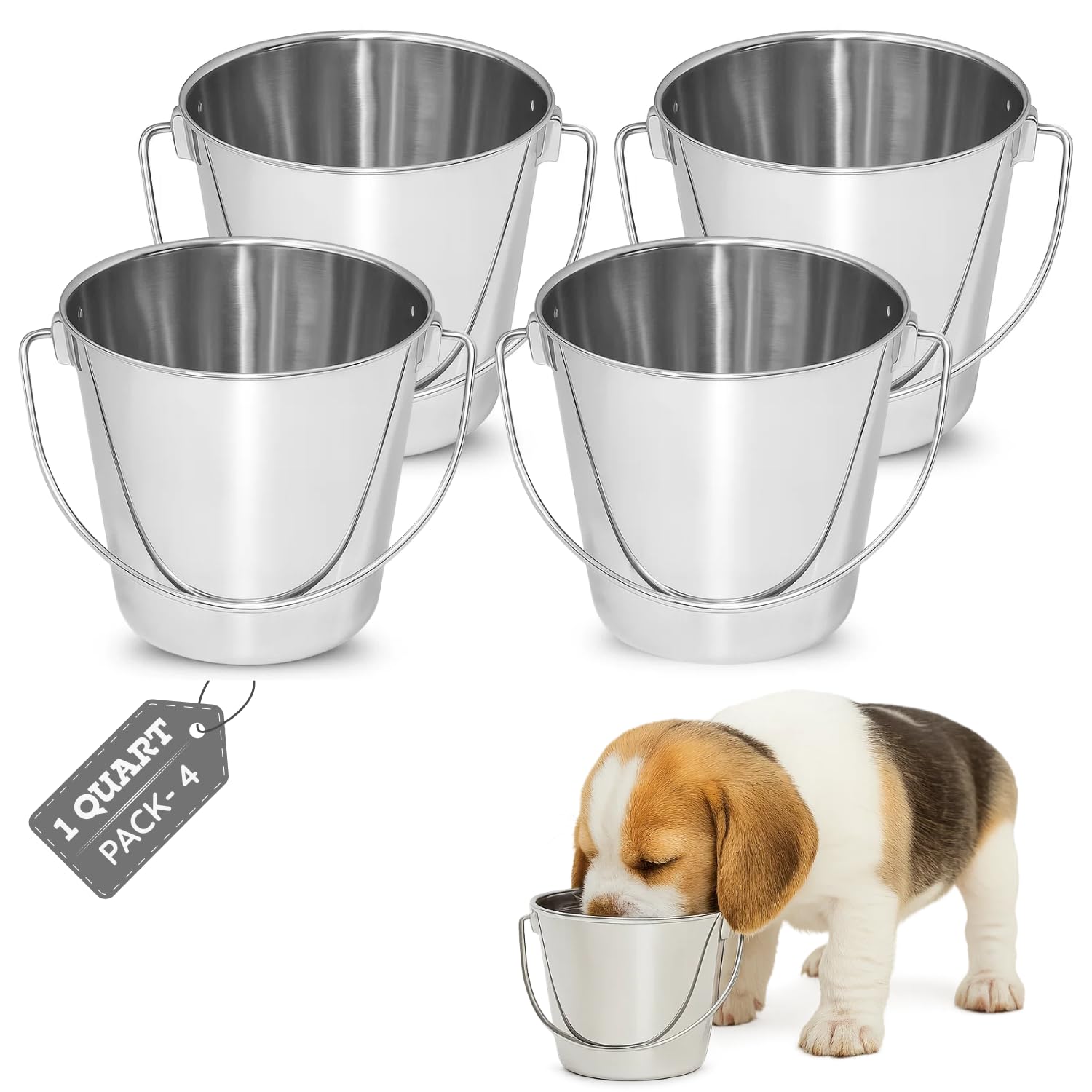 AASPIRE PETS seau en acier inoxydable avec poignée robuste.