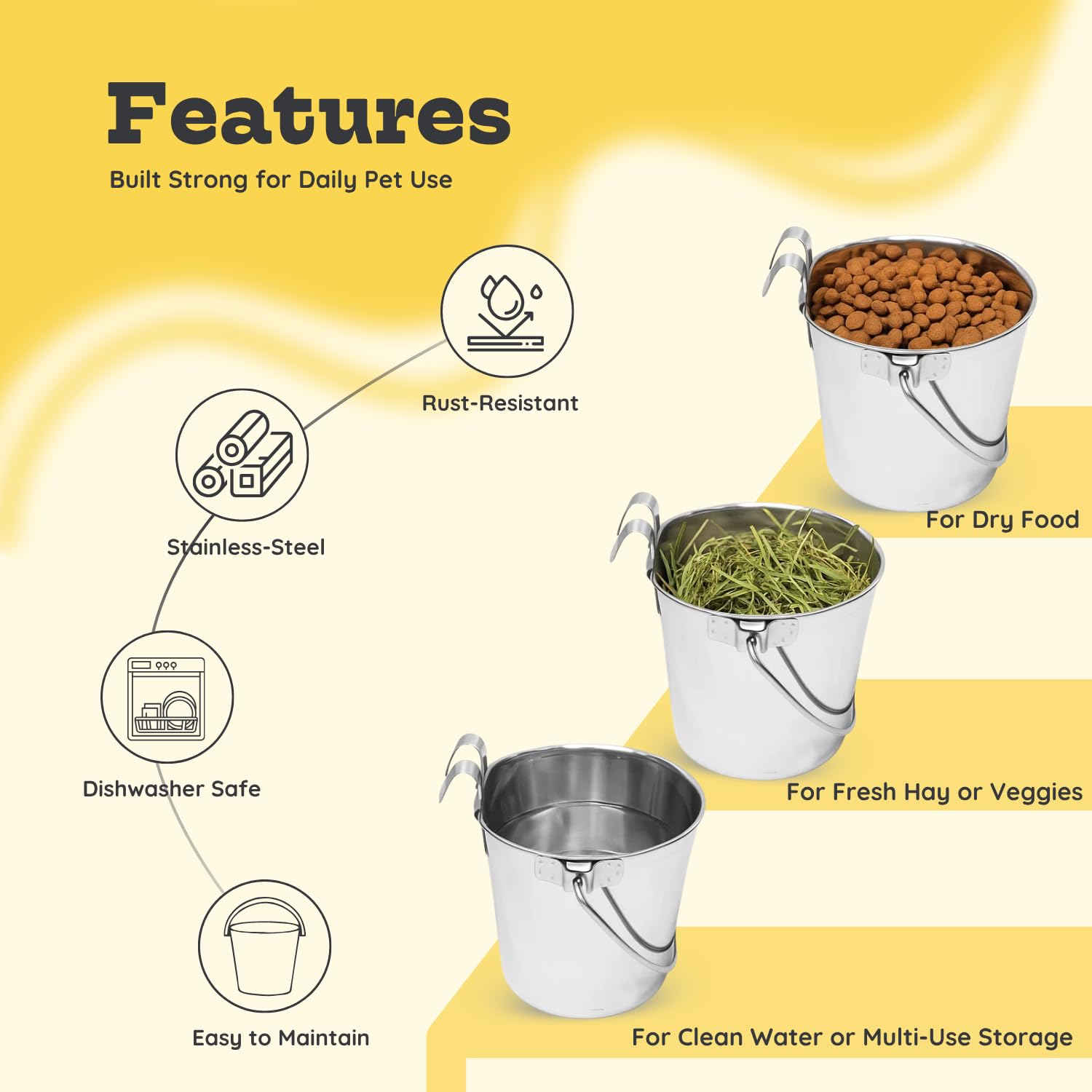 AASPIRE PETS: seau inox plat 6 quarts pour usage intérieur et extérieur.