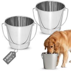 Seau AASPIRE PETS en acier inoxydable 9 quarts avec poignée robuste, parfait pour l'alimentation.