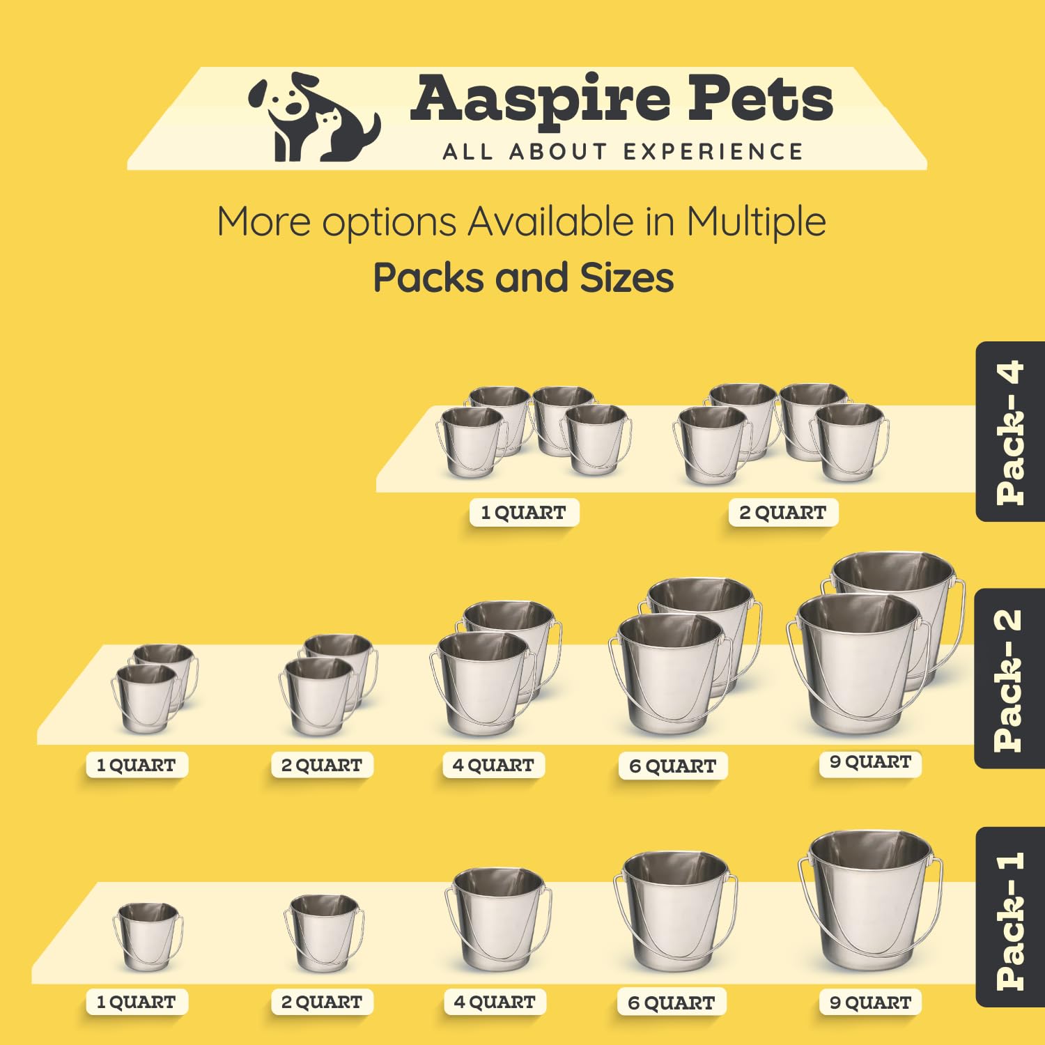 Ensemble de 4 seaux AASPIRE PETS pratiques.