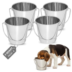 AASPIRE PETS seau inox rond avec poignée, ensemble de quatre, pratique pour alimentation.
