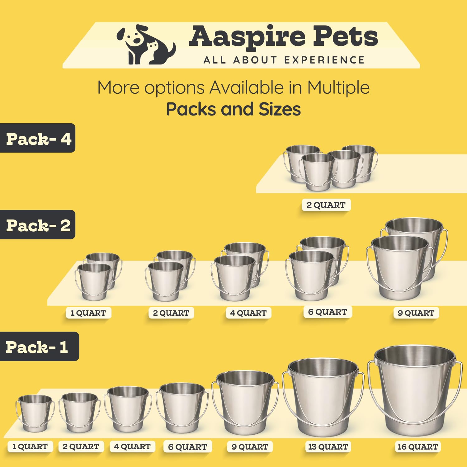 Pack de deux seaux AASPIRE PETS, idéal pour double nourriture ou arrosage.