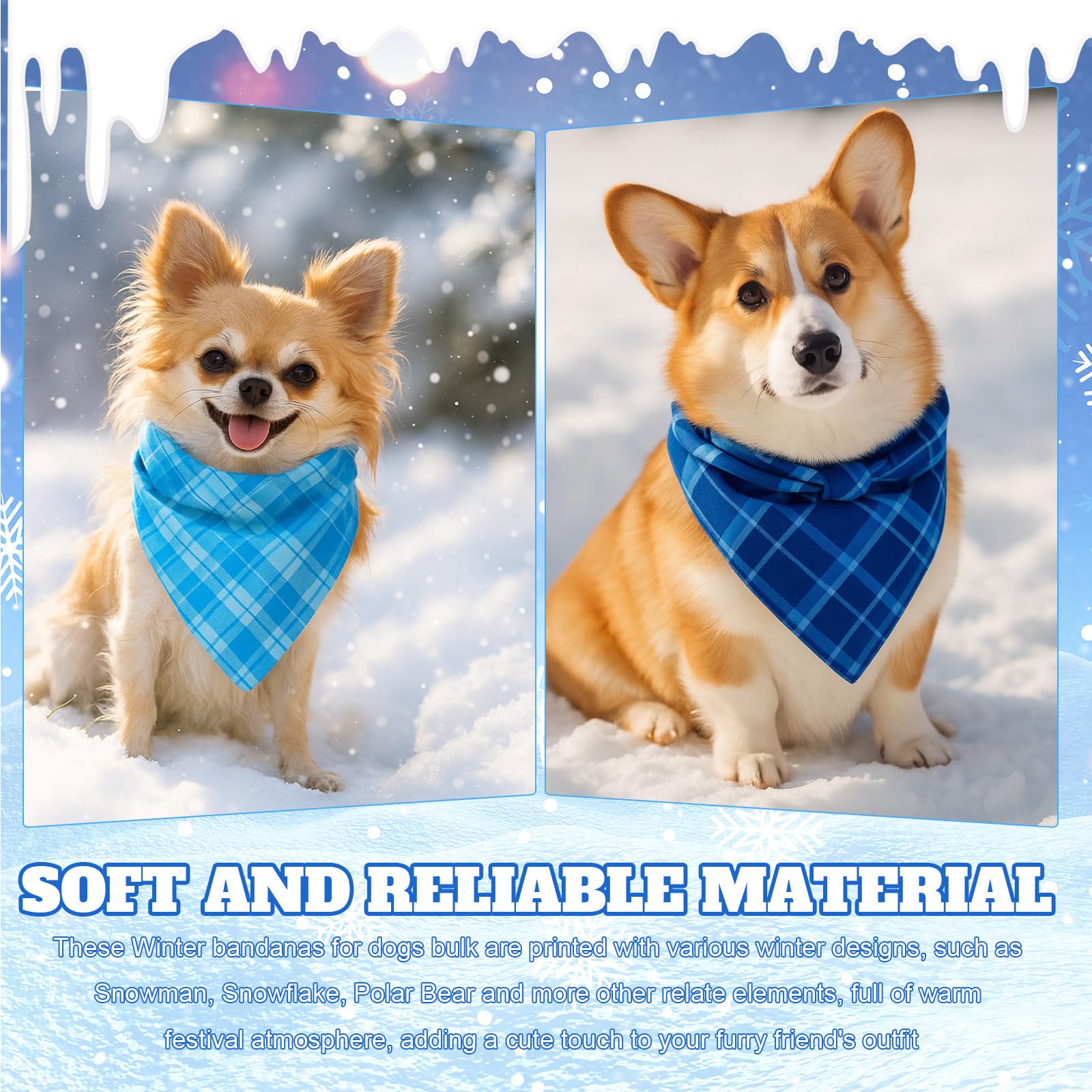 Abbylike bandanas chien – motif carreaux bleu, design hivernal