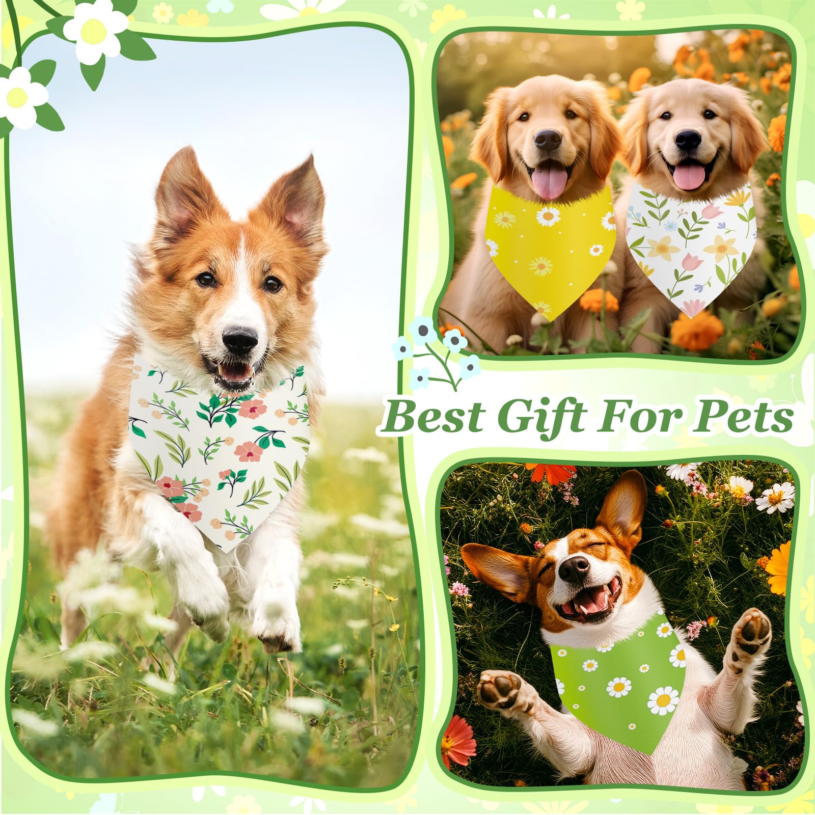 Bandanas Abbylike pour chien – marguerites et tournesols, idéal pour fêtes.