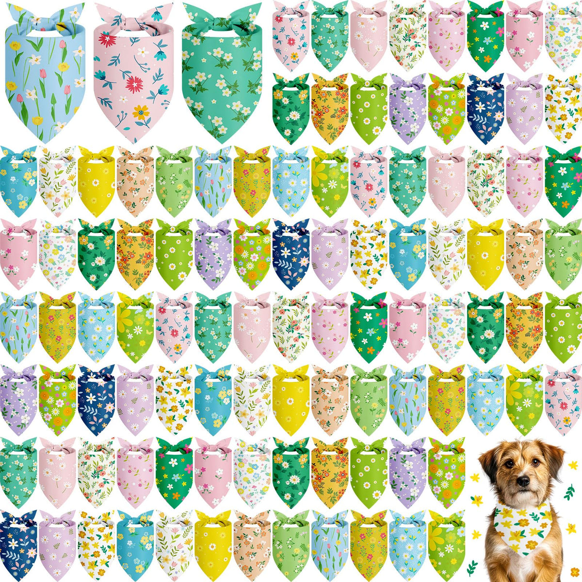 Bandanas Abbylike pour chien avec motifs fleurs printanières, parfaits pour photos.
