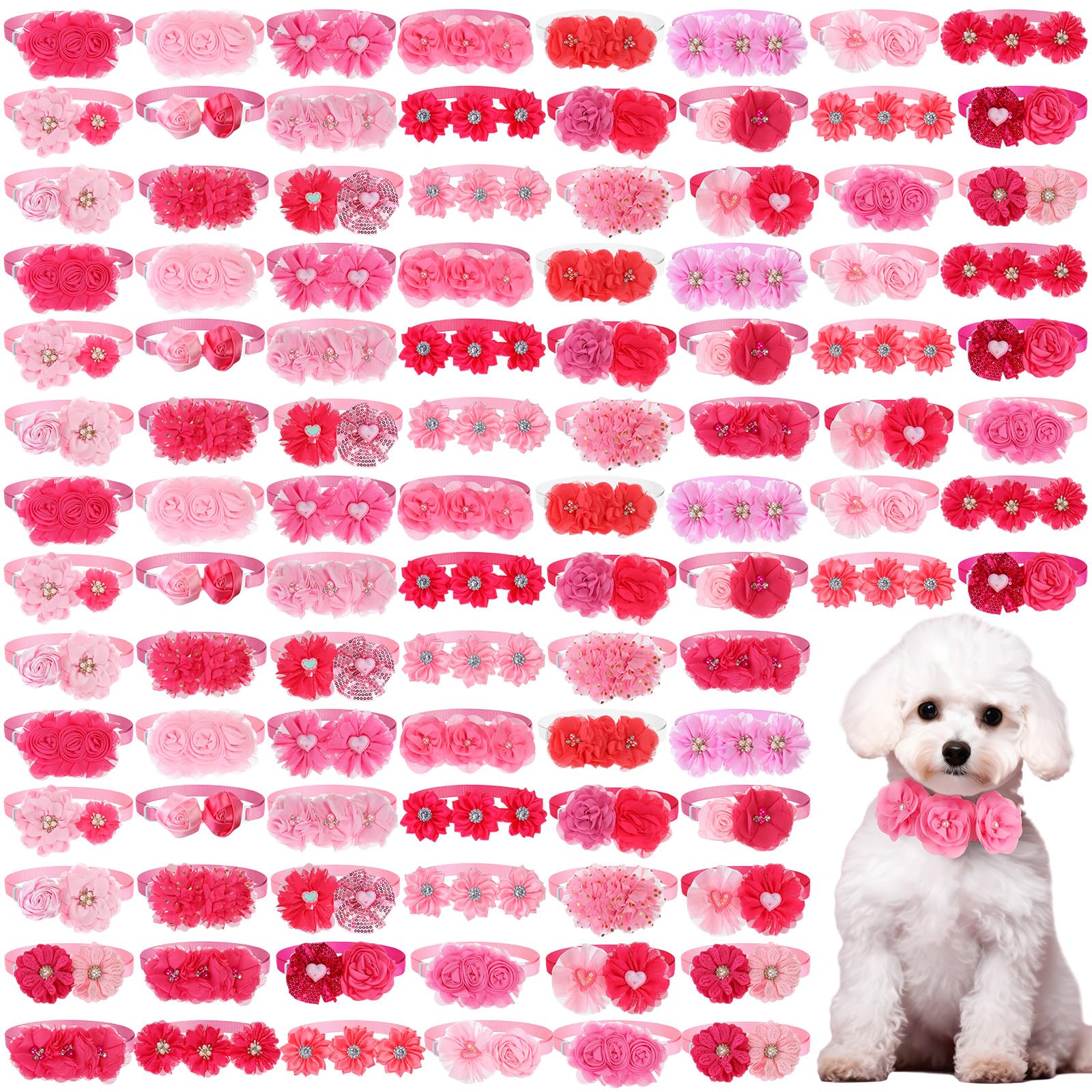 Abbylike collier chat noeud-fleurs rose, accessoire doux et festif.