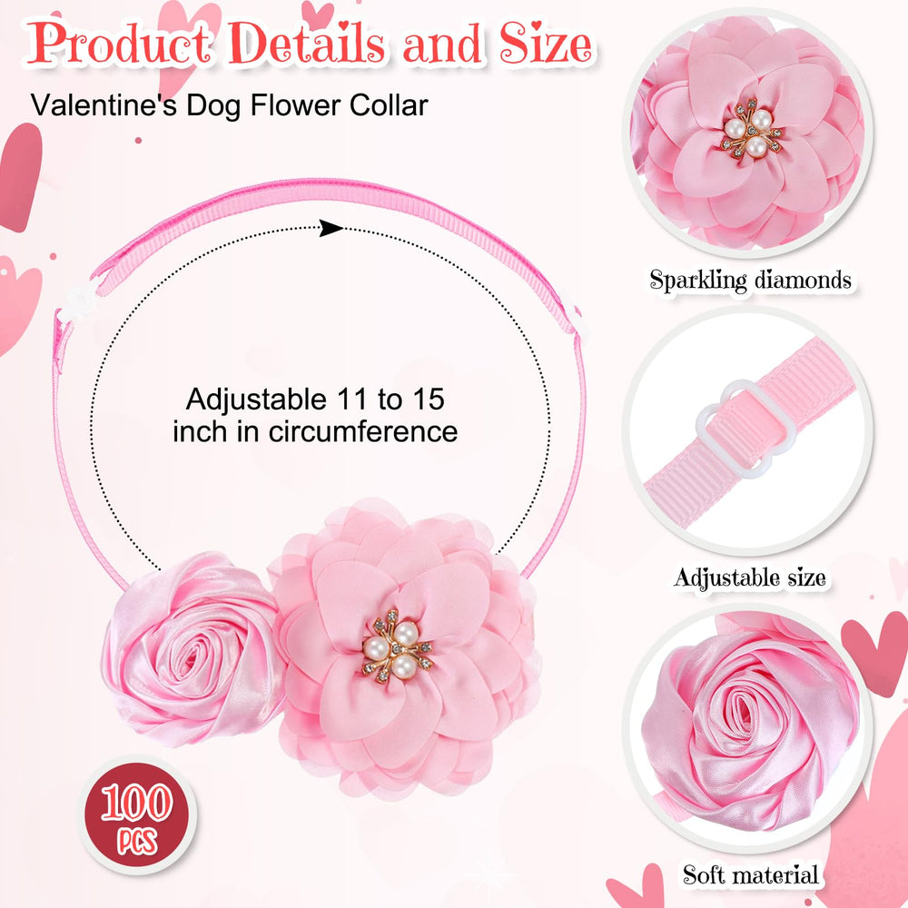Abbylike collier chien noeud-fleurs rose, style romantique pour balades et photos.
