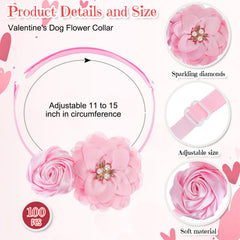 Abbylike collier chien noeud-fleurs rose, style romantique pour balades et photos.