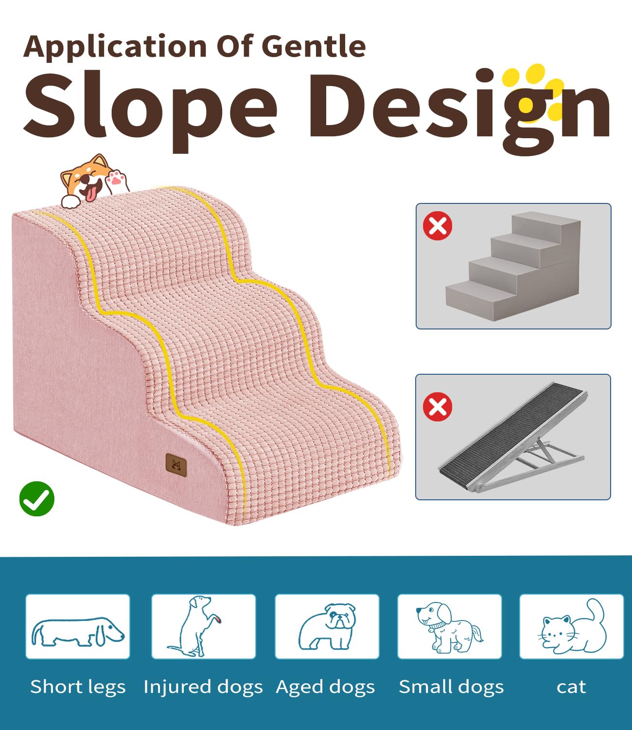 ABCPET escalier base anti-glisse rose, sécurité accrue sur canapé et lit.