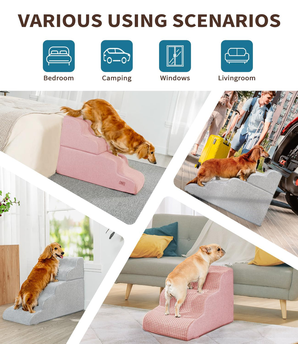 ABCPET escalier mousse 35D rose, douceur et soutien pour votre chien.