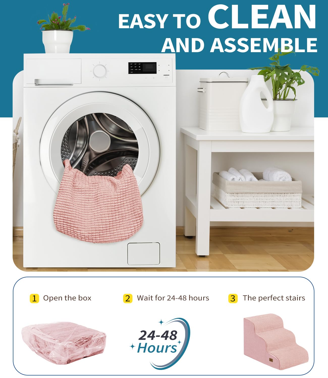 ABCPET escalier confort doux rose, aide pratique pour monter sur canapé.
