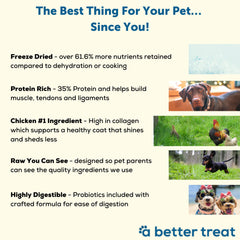 A Better Treat abetter-treat-nourriture-chien-poulet-cru-lyophilise: morceaux crus lyophilisés pour le goût.