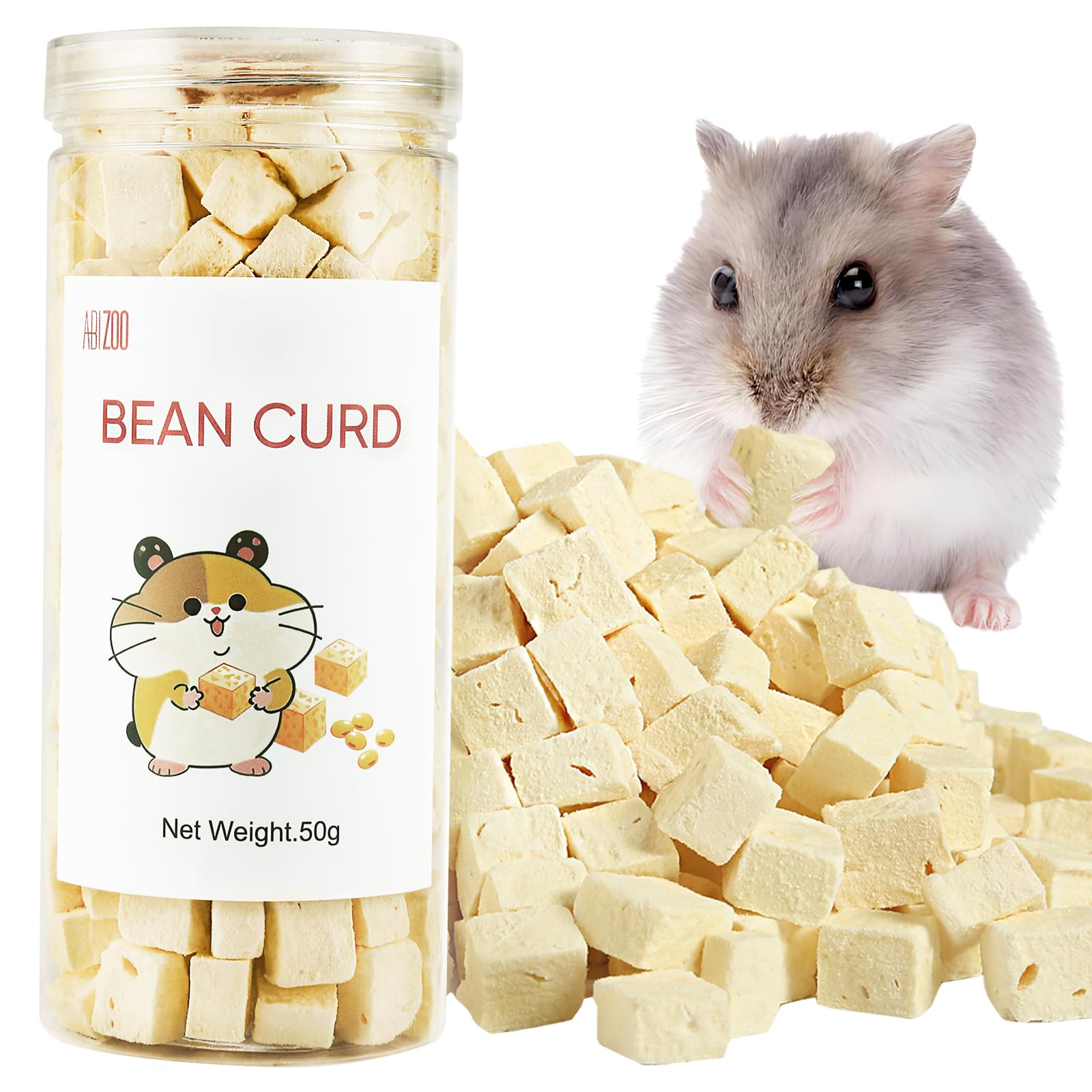 Abizoo bouchees-tofu-lyophilise-hamster: texture croustillante favorisant la dentition et le machage