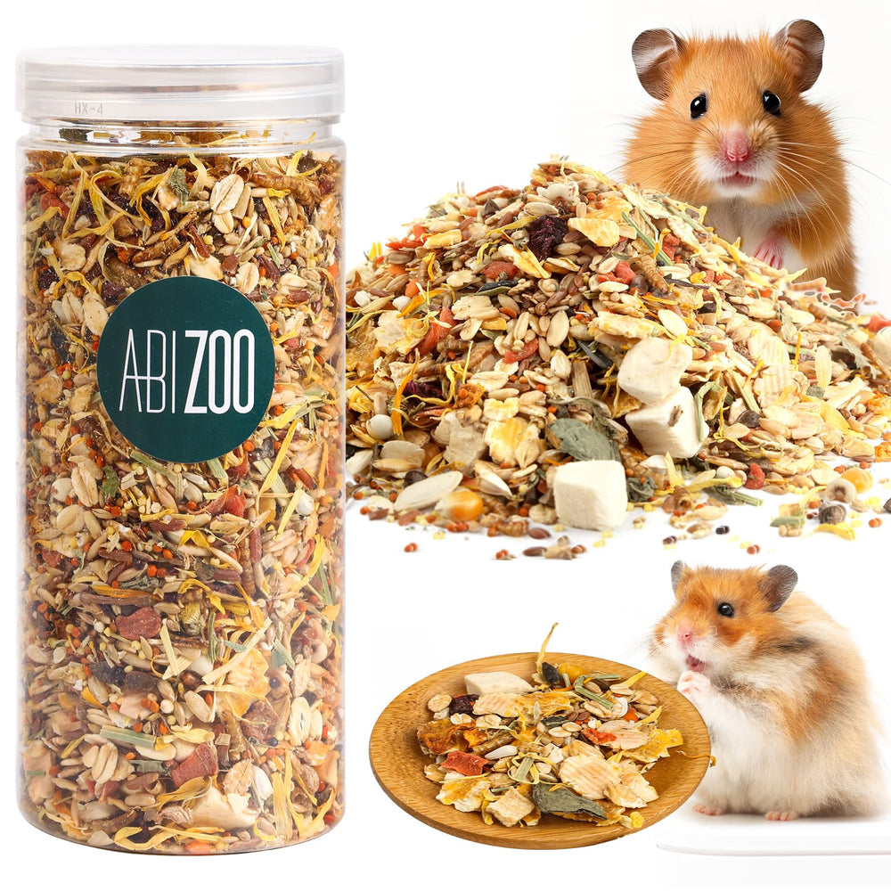 Abizoo emballage hamster et gerbille, présentation claire et naturelle.