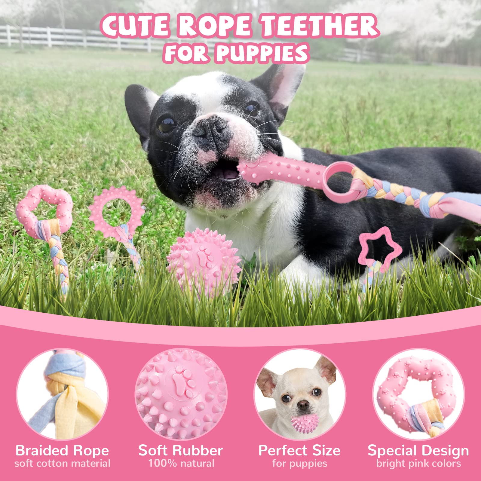 ABRRLO balle à mâcher rose – distraction sûre pour chiots