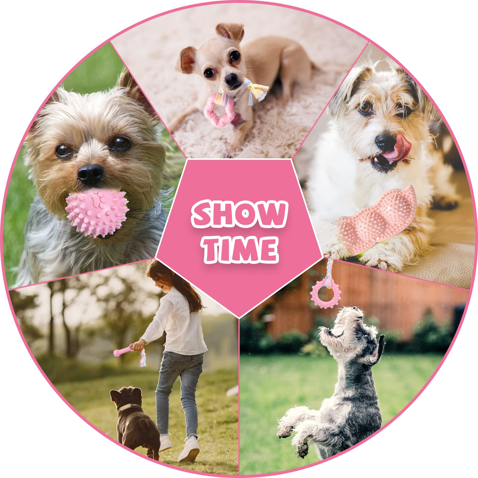 ABRRLO ensemble jouets dentition chiots – pack polyvalent rose
