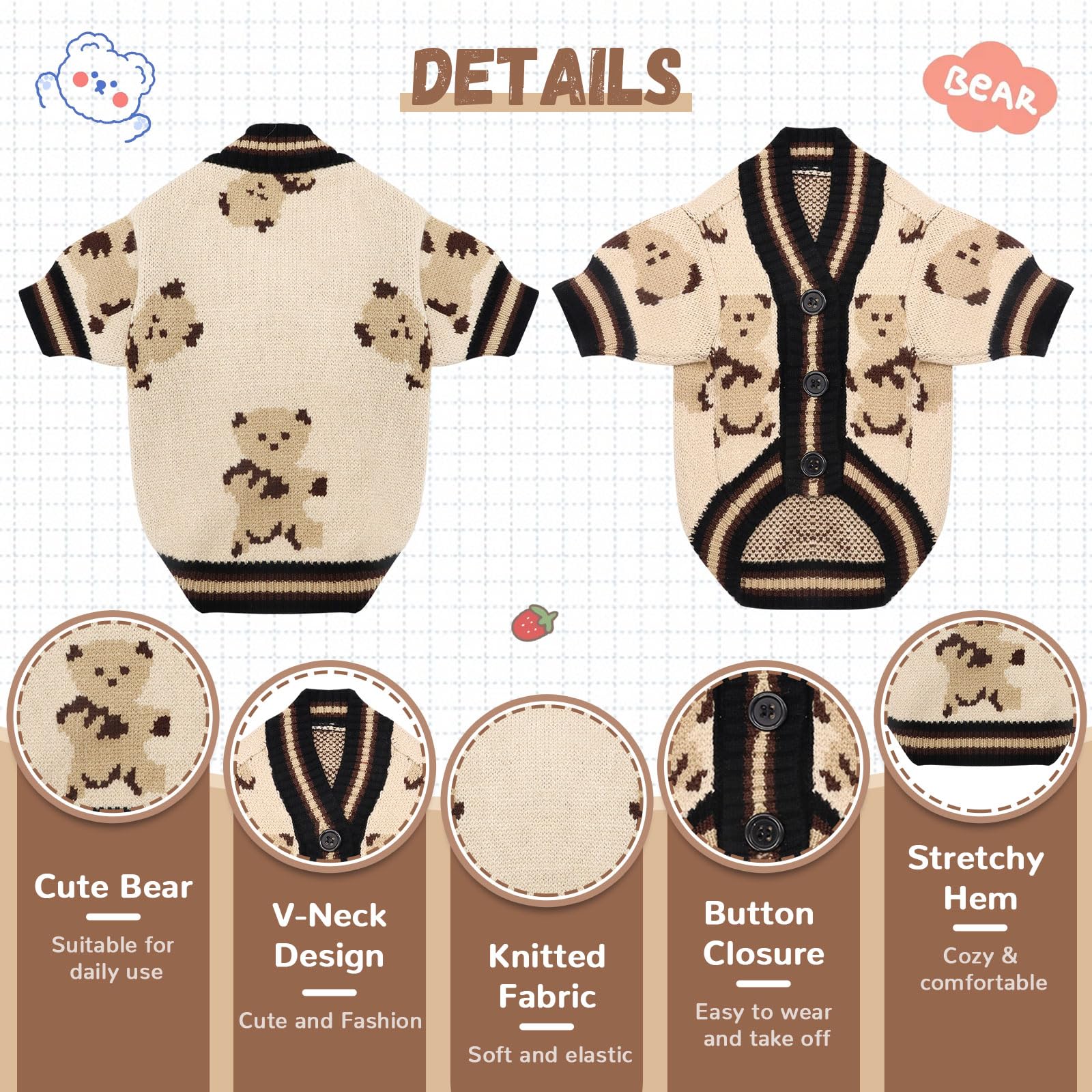 ABRRLO gilet doux ours petit-chien, bouton pratique pour enfiler.