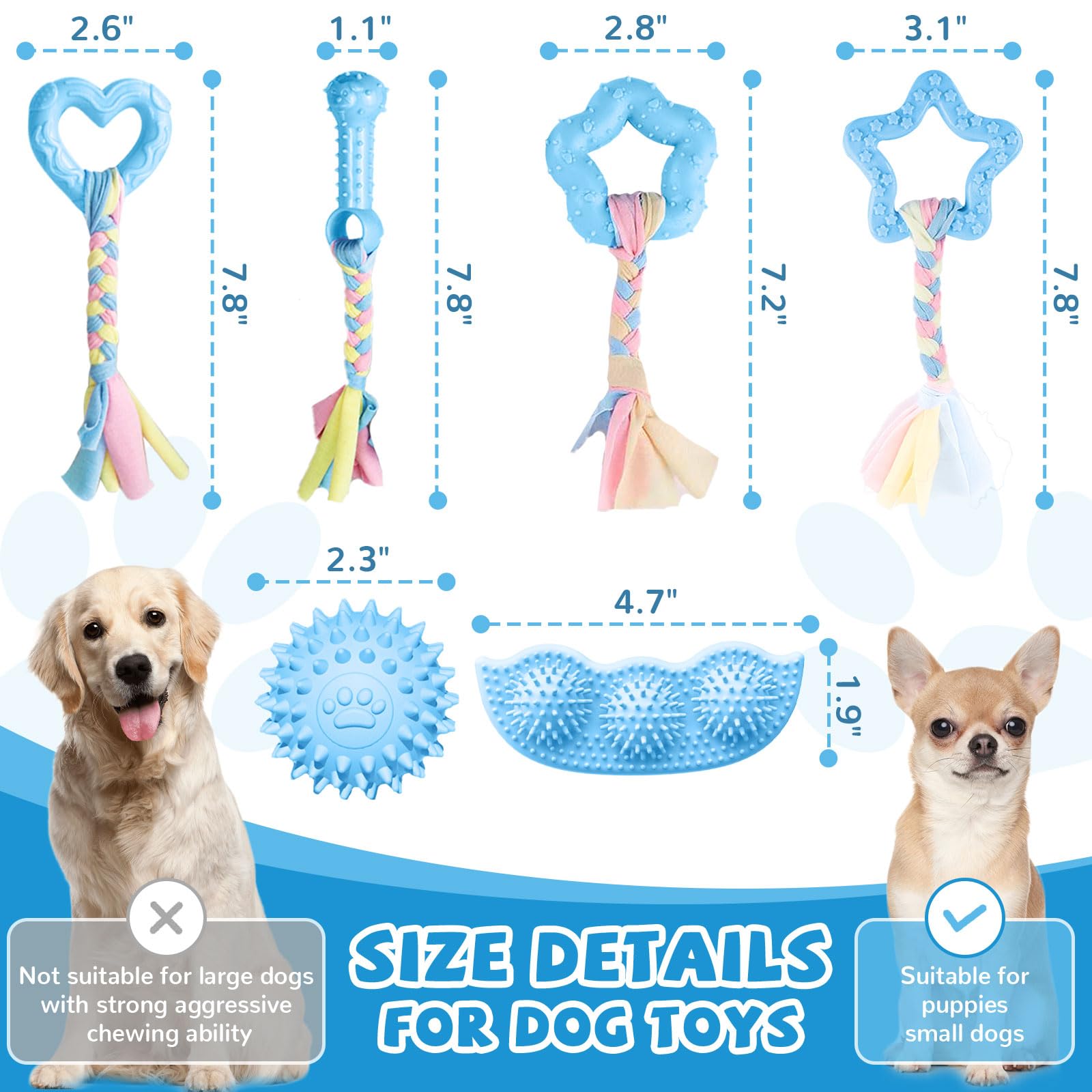 ABRRLO jouets petits chiens bleu, adaptés aux petites bouches et au jeu