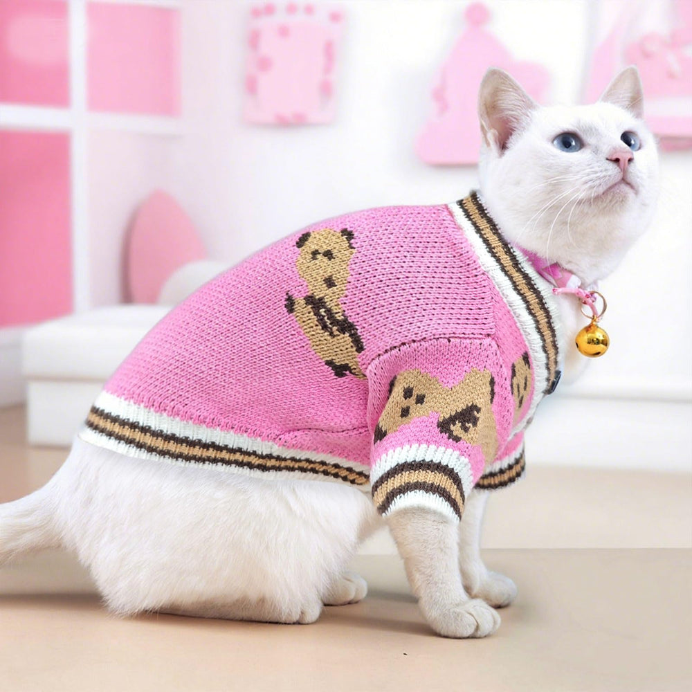 Pull ABRRLO chat ours rose, douceur et chaleur.