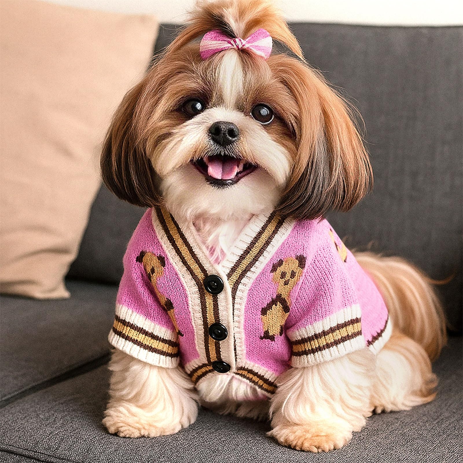 Pull ABRRLO extérieur chien ours rose, idéal pour sorties.