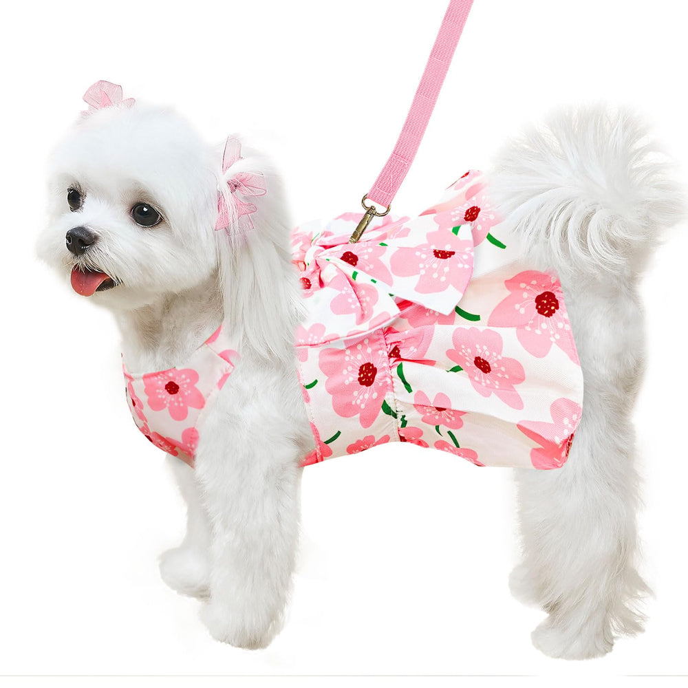 ABRRLO robe-chien rose floral avec doublure maille respirante pour le confort estival.